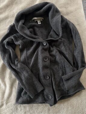 Max Studio Dark Charcoal Shawl Collar Button Sweater